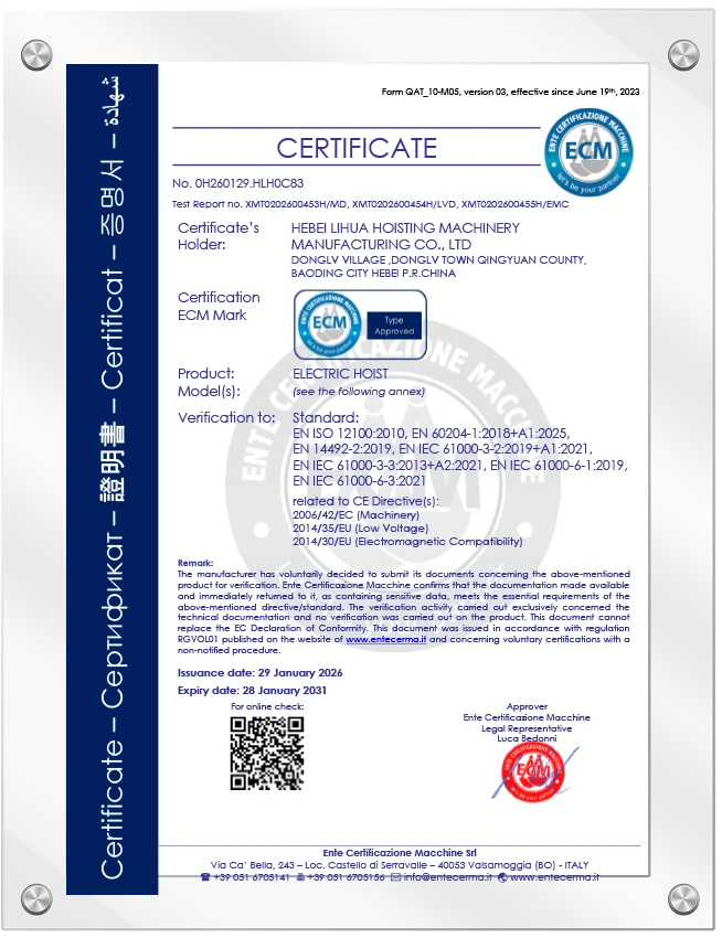 Certificado CE para polipastos el&eacute;ctricos